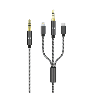 Slika od Adapter audio 3-in-1 3.5mm na Type-C + AUX + lightning crni