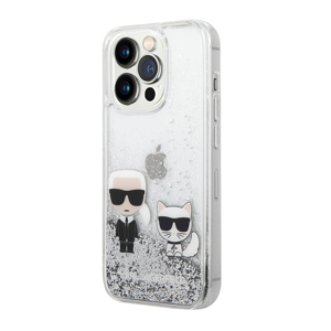 Slika od Futrola Karl Lagerfeld Liquid Glitter Case Karl And Choupette za Iphone 14 Pro srebrna Full ORG (KLHCP14LGKCS)