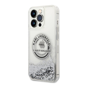 Slika od Futrola Karl lagerfeld Liquid Glitter Round Rsg Logo za Iphone 14 Pro srebrna Full ORG (KLHCP14LLCRSGRS)