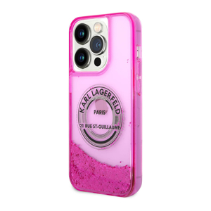 Slika od Futrola Karl lagerfeld Liquid Glitter Round Rsg Logo za Iphone 14 Pro pink Full ORG (KLHCP14LLCRSGRF)