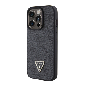 Slika od Futrola GUESS Leather 4G Case Triangle Metal Logo With Strass za iPhone 15 Pro (6.1) crna Full ORG (GUHCP15LP4TDPK)