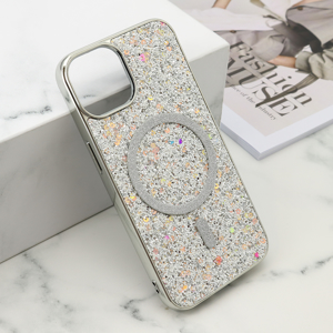 Slika od Futrole GLAM GLOW MagSafe za iPhone 13 (6.1) srebrna