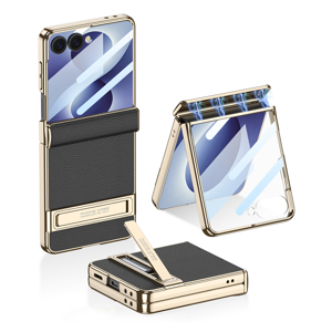 Slika od Futrola Luxury Leather Case with Kickstand za Samsung F776B Galaxy Z Flip 8 5G crna (GKK case)
