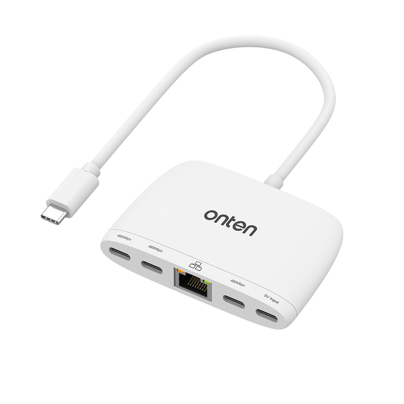Slika od Hub USB Type-C sa 4 porta (3x USB Type-C 480Mbps + USB Type-C 5V) + Ethernet RJ45 100Mbps 18cm (OTN-UC553) Onten