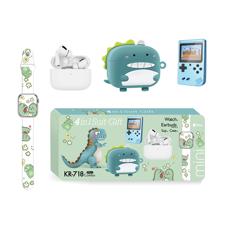 Slika od KARLER BASS K718-Combo set (mini watch, konzola, TWS Bluetooth Slusalice + futrola za slusalice Dinosaurus)