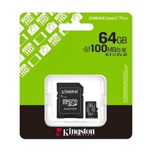 Slika od Memorijska kartica Kingston Select Plus Micro SD 64GB Class 10 UHS U1 / V10 150MB/s + SD adapter