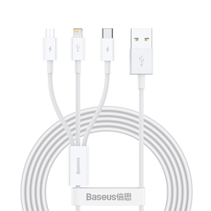 Slika od USB data kabal BASEUS 3in1 micro/Iphone lightning/Type C FAST 3.5A 1.2m beli
